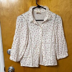 Sezane White and Red Floral Blouse